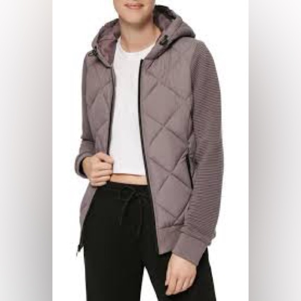Marc New York Mixed Material Quilted Puffer Jacket with Ribbed Knit Sleeves